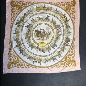 Hermes 90 silk scarf " La Promenade De Longchamps " Pink